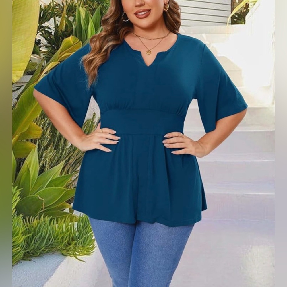 NWT V-Neck Ruffle Sleeve Teal Women's Top